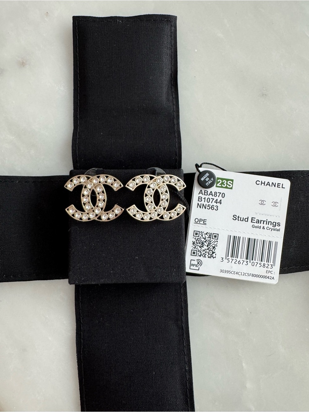 CHANEL Gold and Crystal CC Logo Stud Earrings